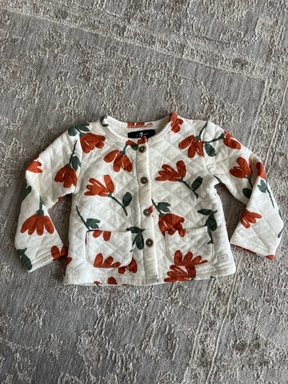 7 For All Mankind Cream Quilted Jacket with Rust Floral Print